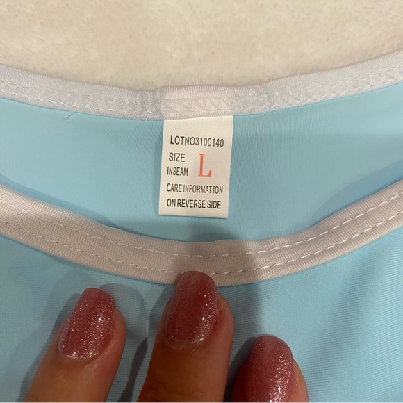 ROMWE Women’s Contrast Piping Halter Top High Leg Tie Bikini - blue, size L - Picture 6 of 9